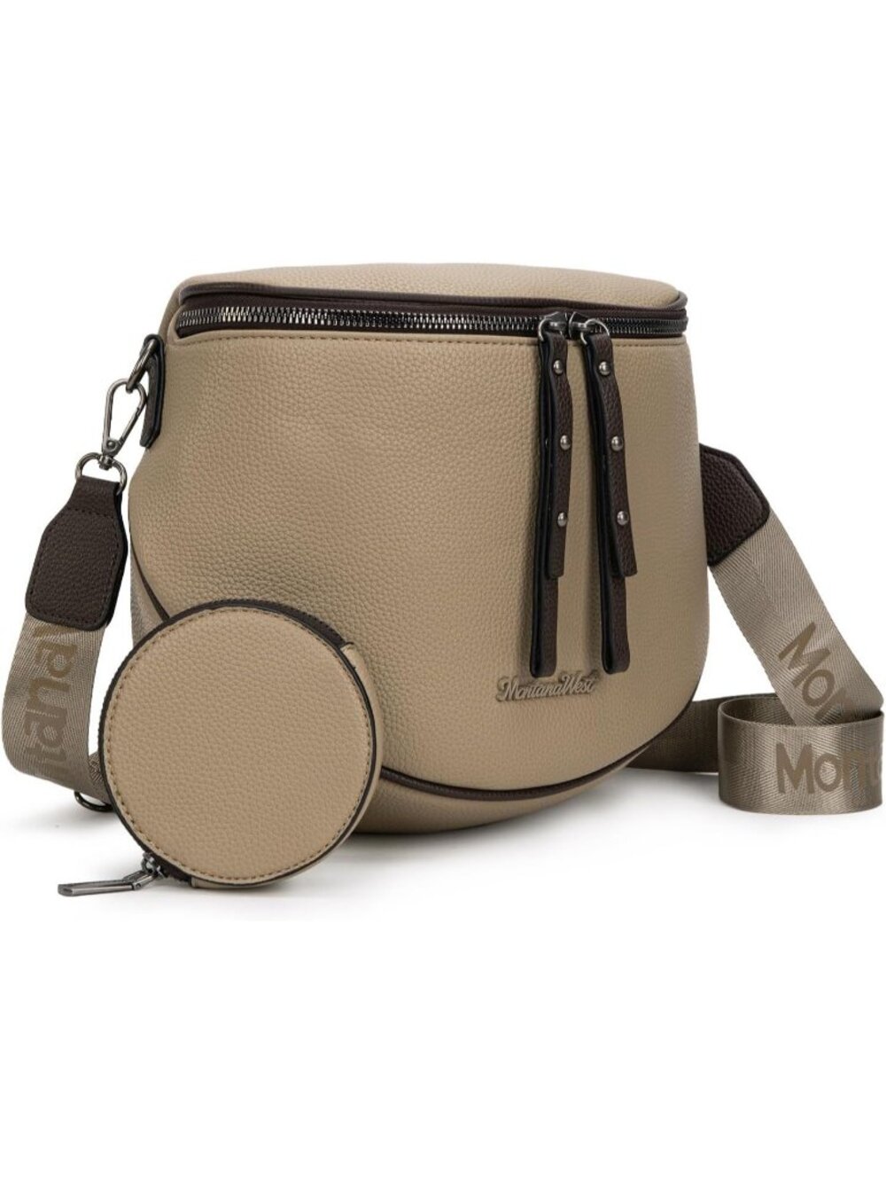 Women's Khaki+Coffee Vegan Leather Tote Satchel Handbag Top Handle Crossbody Bag